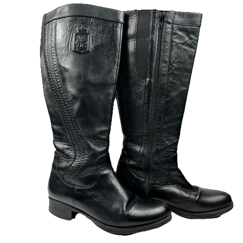 Lyard Woman's Leather Tall Riding Boots Black Size 7 Equestrian Embossed Classic